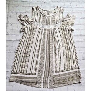 DEPT 222 Women’s Boho Cold Shoulder Blouse Size S White Brown‎ Embroidered Lace